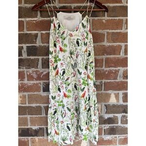 Loft Midi Dress Tropical Birds Print Summer Women's Small Petite